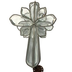 Rare Vtg AMIA Studios Stained Glass Handcrafted Clear Glass 3d Hanging Cross